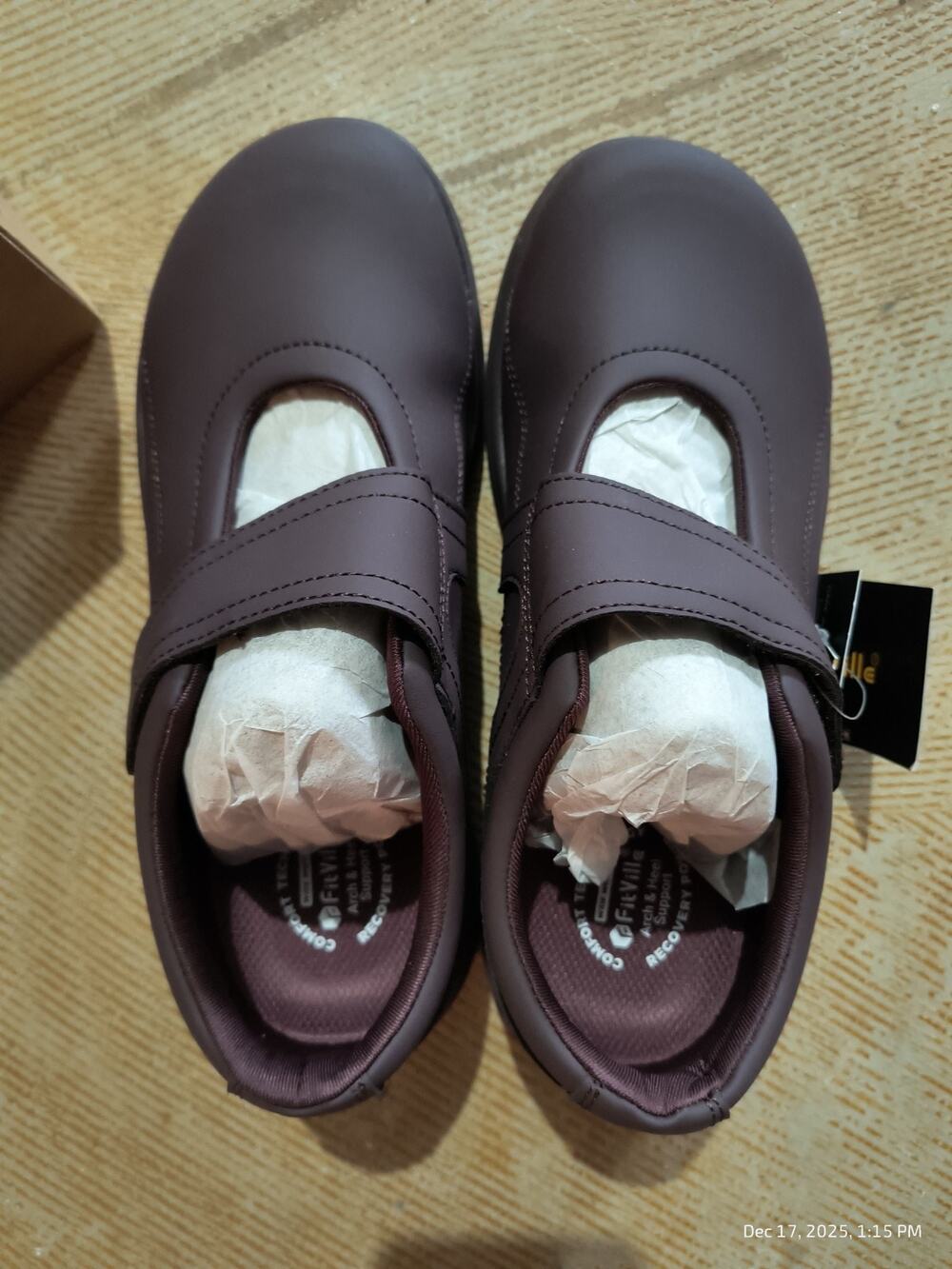 FitVille Wide Orthopedic Diabetic Shoes Mary Jane Plum Women's Sz 8.5 Faux Leath
